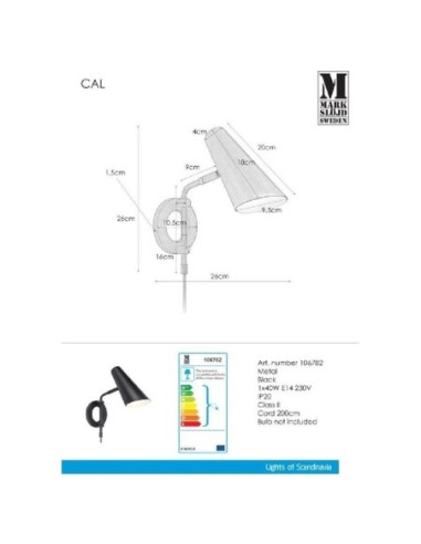 Applique métal noire scandinave Cal - Markslöjd Leluminaireled.com