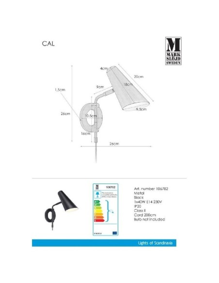 Applique métal noire scandinave Cal - Markslöjd Leluminaireled.com