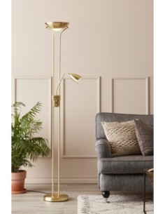 Lampadaire Detroit en laiton avec liseuse GU10 et spot R7S, variateur intégré, style élégant. 2