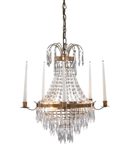 Markslöjd Krageholm – Lustre 3xE14, laiton antique et cristal, design classique