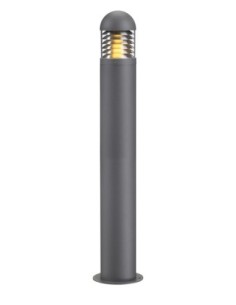 Borne extérieure Kurt en aluminium gris, verre transparent et grille anti-éblouissement élégante.