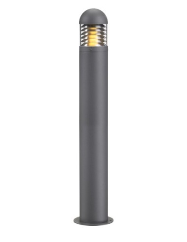 Borne extérieure Kurt en aluminium gris, verre transparent et grille anti-éblouissement élégante.