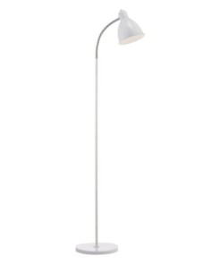 Lampadaire Nitta métal blanc, bras flexible, abat-jour assorti, éclairage ciblé et design épuré.