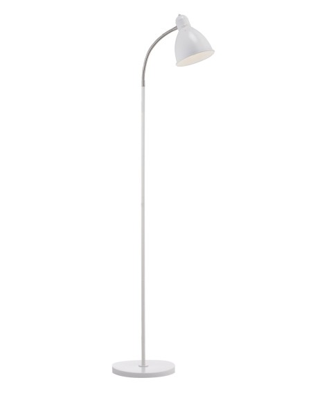 Lampadaire Nitta métal blanc, bras flexible, abat-jour assorti, éclairage ciblé et design épuré.