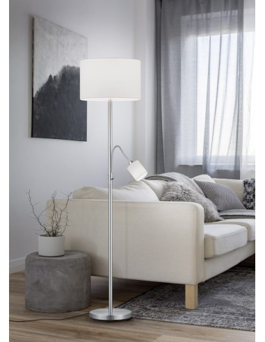 Lampadaire avec liseuse flexible E27 + E14 blanc tissu IP20 intérieur | Trio