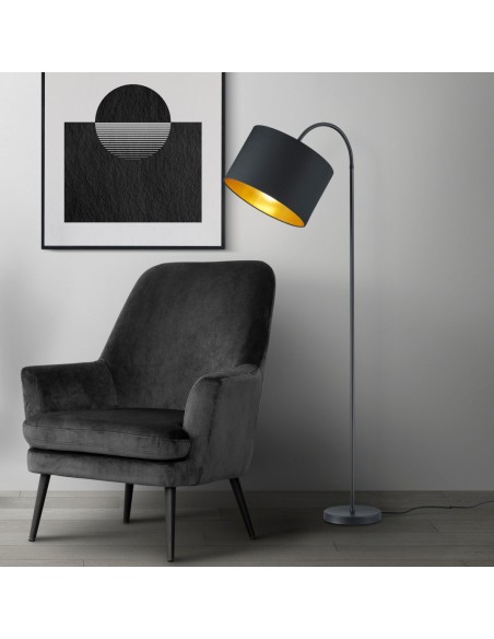 Lampadaire flexible E27, tissu et métal noir mat et or - Trio - Hostel