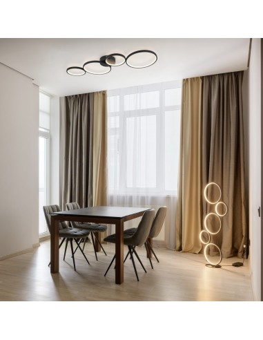 Trio – Rondo – Lampadaire LED design empilé, noir mat, dimmable par interrupteur à cordon