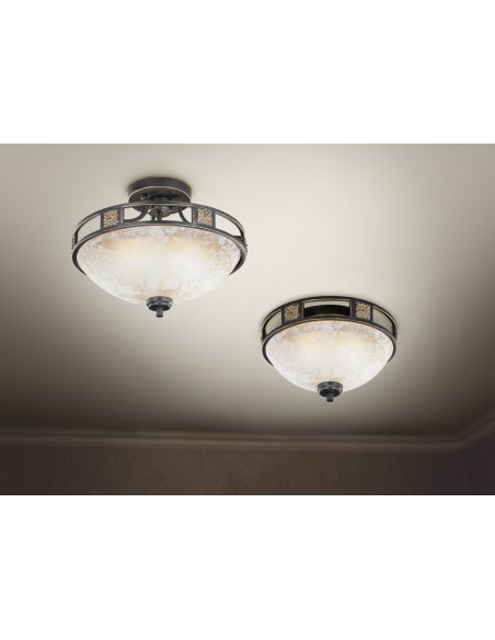 Trio Quinta – Plafonnier vintage 3 ampoules E27, finition rouille/or, verre albâtre, Ø42 cm