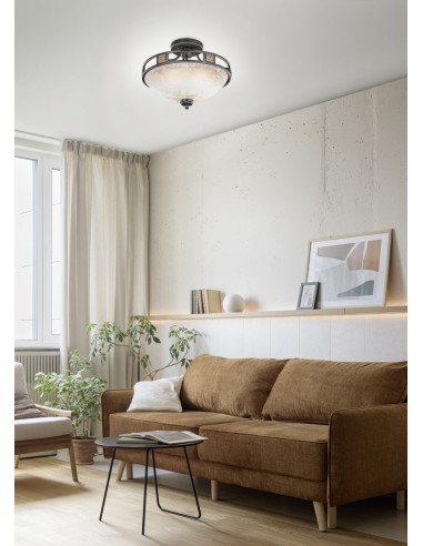 Plafonnier 3x E27, max. 60W, verre albâtre, métal finition rouille, Ø42 cm - Trio - Quinta