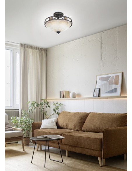 Plafonnier 3x E27, max. 60W, verre albâtre, métal finition rouille, Ø42 cm - Trio - Quinta