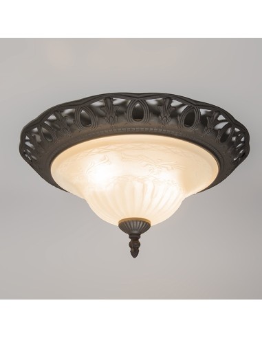 Plafonnier verre opale style rustique 2xE27 max. 60W intérieur | Trio