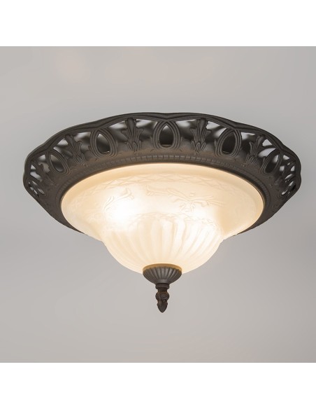 Plafonnier verre opale style rustique 2xE27 max. 60W - Trio - Rustica