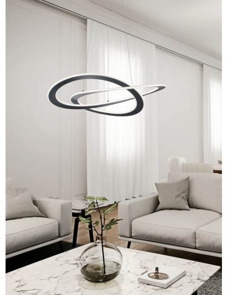 Trio Oakland – Suspension moderne, LED 52W, 6200lm, 3000K, intensité réglable, anthracite