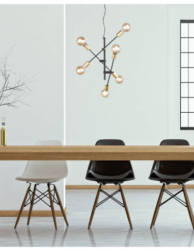 Suspension 6 lampes culot E27 noir mat bronze intérieur | Trio