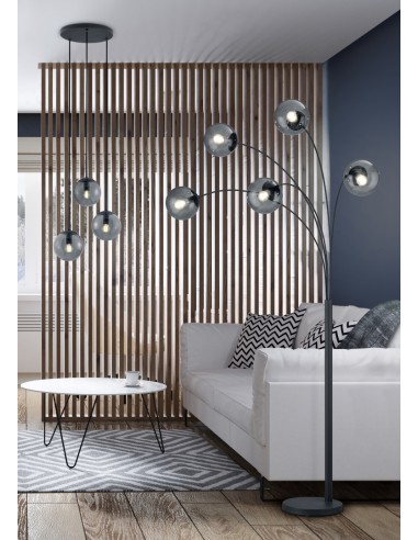 Trio Balini – suspension en verre fumé et métal, hauteur réglable, idéale salon ou couloir