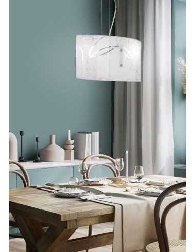 Trio – Spirelli – Suspension 2xE27 en verre blanc pour salon ou salle à manger