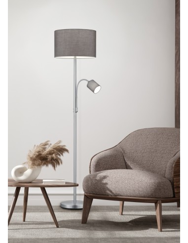 Trio – Hotel – Lampadaire moderne, 1xE27, 1xE14, nickel mat, éclairage doux et ciblé