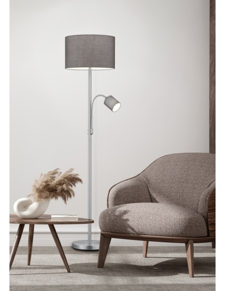 Trio – Hotel – Lampadaire moderne, 1xE27, 1xE14, nickel mat, éclairage doux et ciblé
