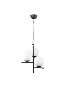Trio – Pure – Suspension 3xE14, verre blanc, métal noir mat, design réglable 2