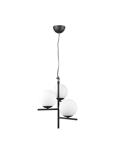 Trio – Pure – Luminaire suspendu 3xE14, max. 28W, verre blanc, noir mat, élégant et moderne