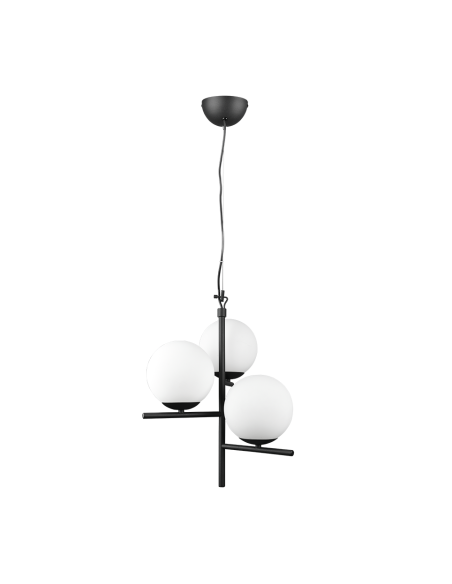 Trio – Pure – Luminaire suspendu 3xE14, max. 28W, verre blanc, noir mat, élégant et moderne