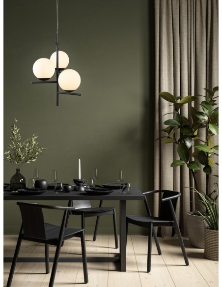 Trio – Pure – Suspension réglable, 3xE14, verre blanc, métal noir mat, éclairage raffiné