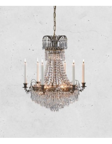 Markslöjd Läckö – Lustre suspendu en laiton antique et cristal, éclairage luxueux