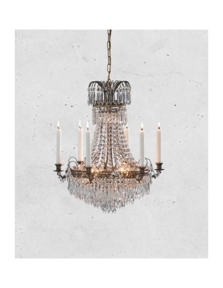 Markslöjd Läckö – Lustre suspendu en laiton antique et cristal, éclairage luxueux
