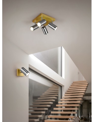 TRIO Marley – Spot plafond 4xGU10, finition nickel mat, éclairage LED recommandé