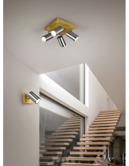 TRIO Marley – Spot plafond 4xGU10, finition nickel mat, éclairage LED recommandé