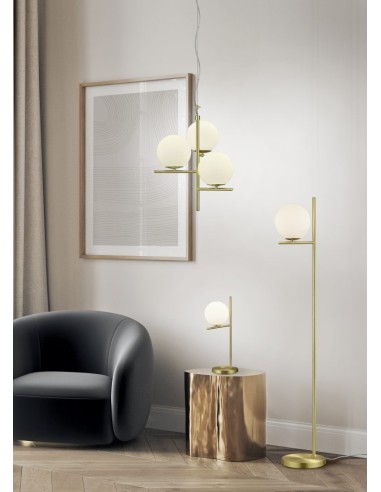 Suspension 3 lampes E14 verre blanc laiton mat 40 cm intérieur | Trio