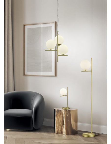 Suspension 3 lampes E14 verre blanc laiton mat 40 cm - Trio - Pure