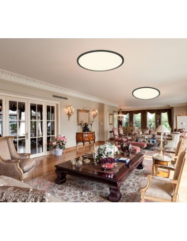 Trio – Phoenix – Plafonnier acrylique blanc avec cadre noir mat, LED 31W, ambiance cosy