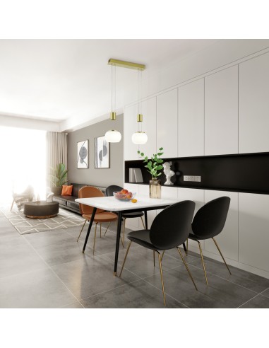 Trio – Madison – Suspension LED 1800 lm, variateur intégré, verre blanc et finition laiton mat