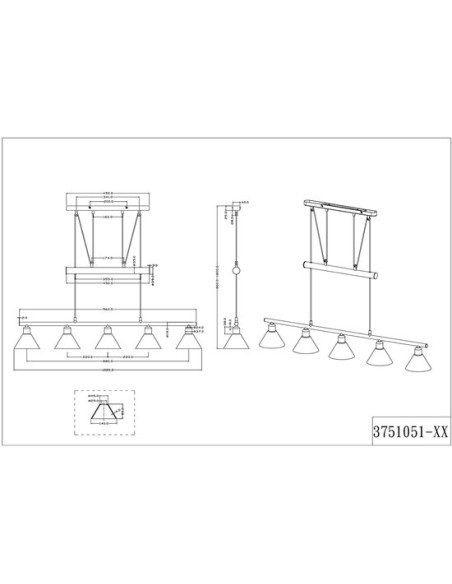 Suspension 5 lampes E14 métal noir style moderne - Trio - Stamina
