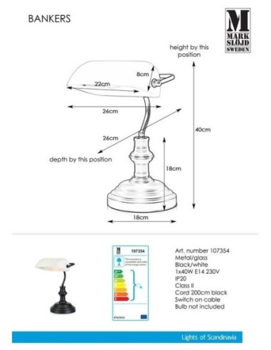 Lampe de table banquier Bankers  blanche - Markslöjd Leluminaireled.com