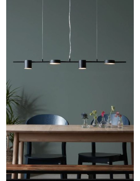 Markslöjd Row – Éclairage suspension 4 spots G9, structure fine en fer, finition noire, IP20