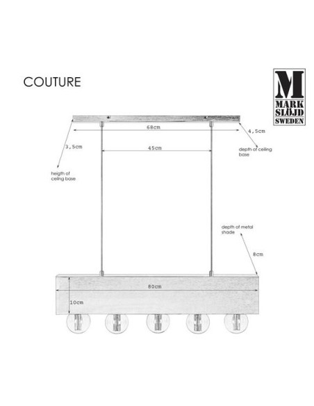Markslöjd Couture – Luminaire noir élégant 5 ampoules, métal, câble 150 cm, parfait pour îlot ou table, classe I