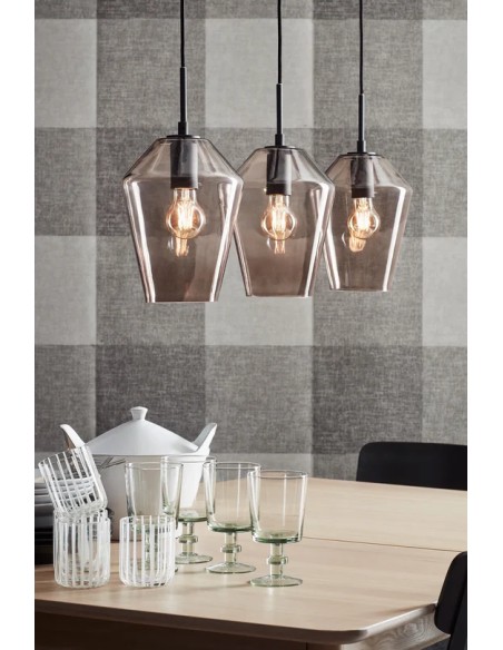 Markslöjd Retro – Luminaire noir 78,5 cm, abat-jours en verre fumé, parfait pour salon ou salle à manger, câble 150 cm