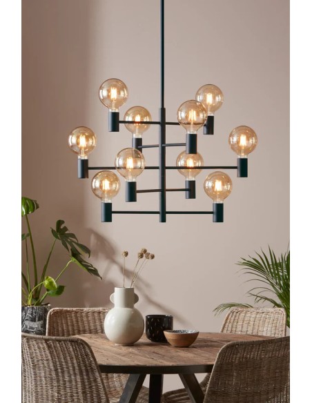 Markslöjd Paris – Luminaire noir sculptural Ø69 cm, hauteur réglable (96–186 cm), idéal pour salon ou cuisine