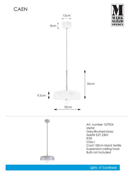 Markslöjd Caen – Plafonnier chic IP20, structure en fer, suspension moderne avec détails dorés