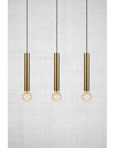 Markslöjd Sencillo – suspension 3 lumières, finition laiton et câble textile noir, style contemporain