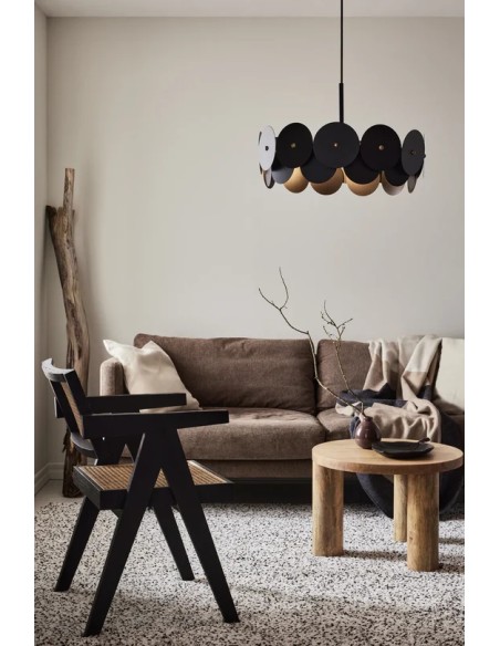 Markslöjd Vegas – Suspension design 3 lampes E27, câble textile noir 1,5 m, finition mate avec accents laiton