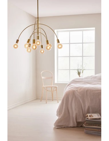 Markslöjd Lavello – Suspension élégante 9 lampes E27, finition laiton, câble transparent 1,5 m