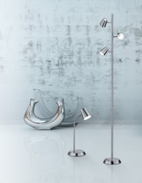 Trio – Narcos – Lampe de chevet LED tactile, 3000K, métal nickel mat et acrylique blanc