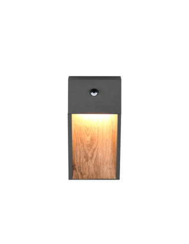Trio – Salmon – Applique murale avec détecteur de mouvement, effet bois anthracite, LED 11W, sécurité extérieure