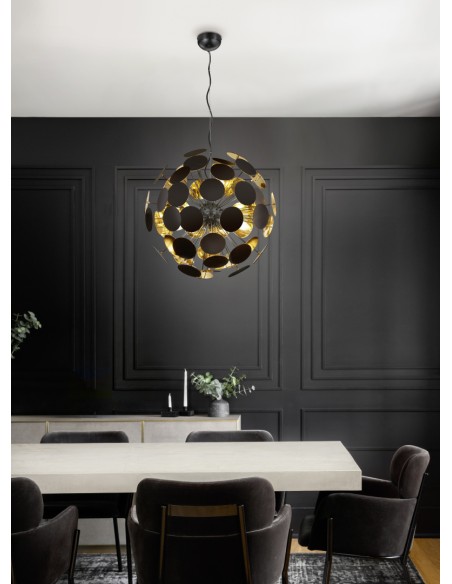 Trio – Discalgo – Suspension décorative 6xE14, intérieur doré, style créatif et chaleureux