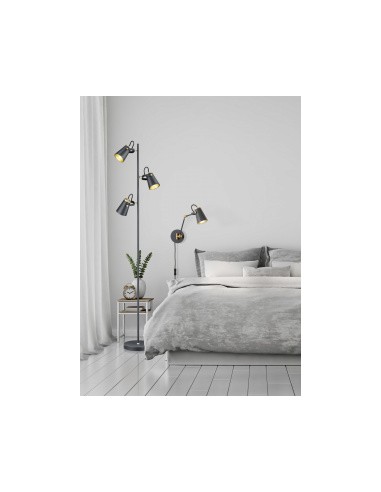 Trio Edward – Design élégant, 3 têtes réglables, lampadaire E14 noir/or sans ampoules