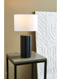Markslöjd Column – Lampe de table E14, abat-jour textile blanc, socle céramique noir 2