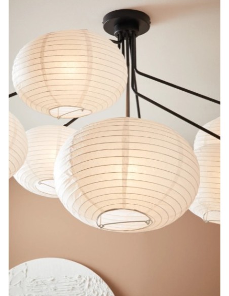 Markslöjd Galaxy – Luminaire plafond dimmable avec sept globes en papier blanc